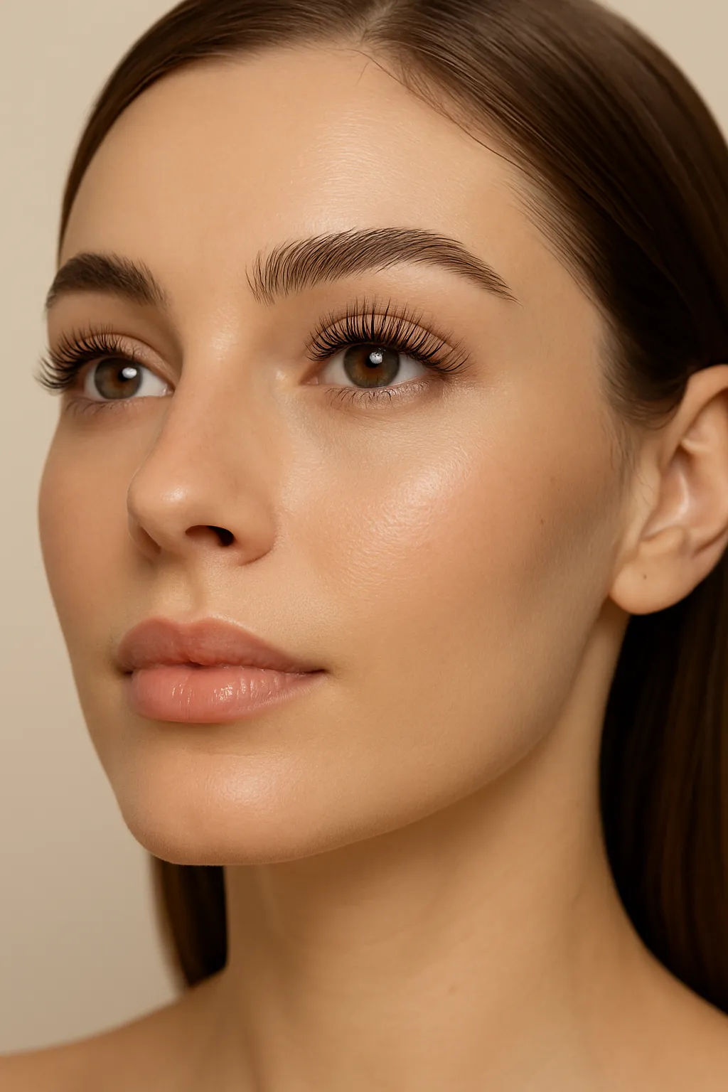 Cils naturels sublimés par un rehaussement, sans faux cils